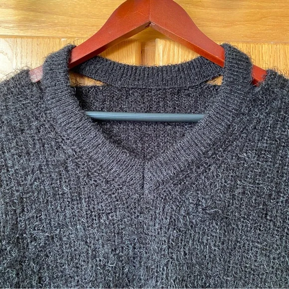 Korean Black Fuzzy and Soft Sweater with Shoulder Cut-outs - Picture 2 of 4